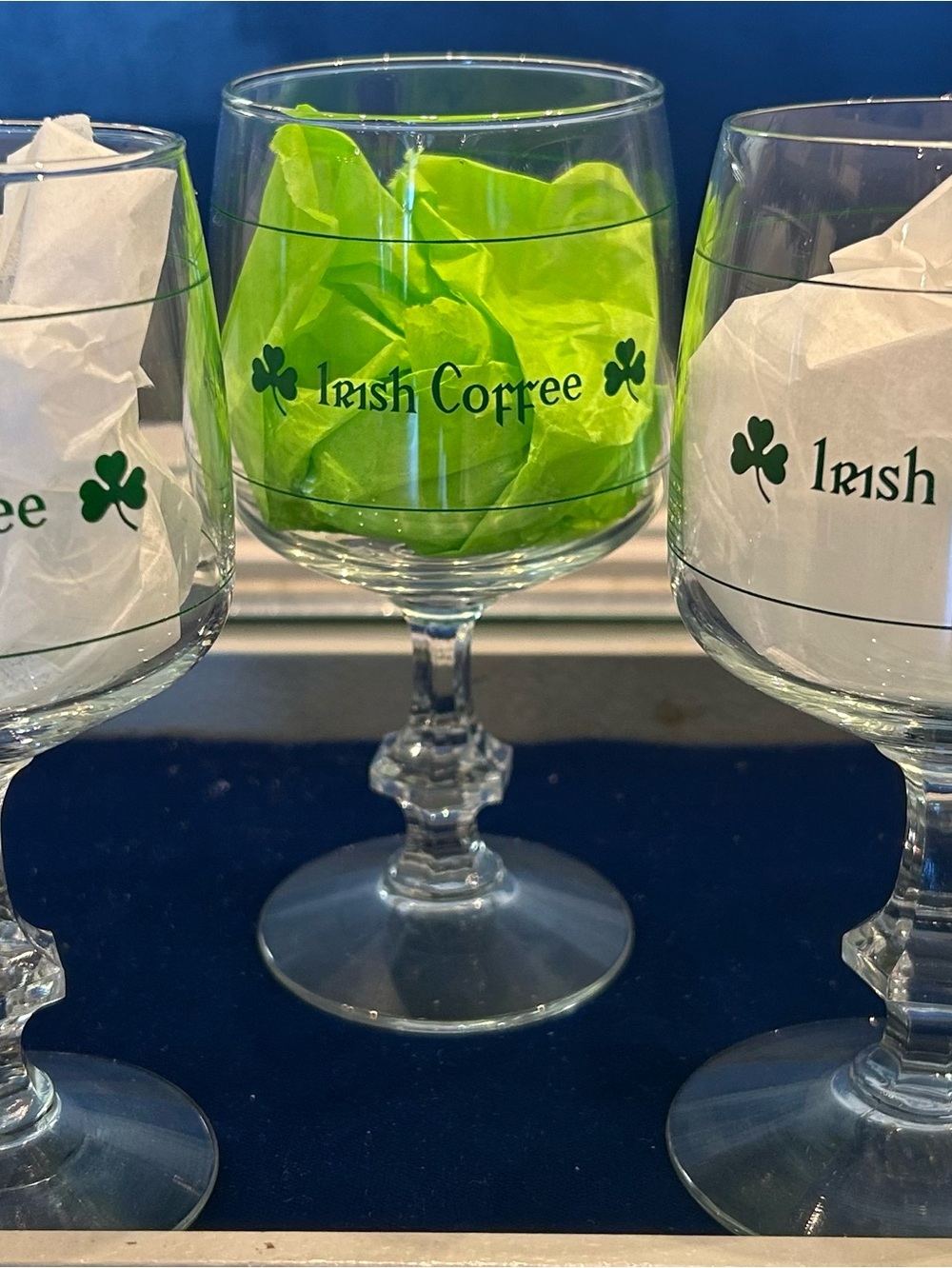 Irish Coffee Stemmed Glass - Clear Glass with Green Shamrock Accent